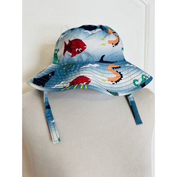 GYMBOREE Baby Toddler Boy Bucket Sun Protect Beach Hat Sealife Fish Shark 12-24m - Picture 1 of 8